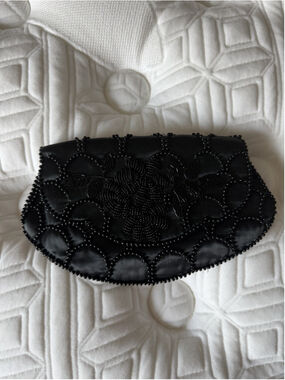 Black Beaded Evening Bag Purse Clutch Styled in CA for Shaggee by Ricci Japan